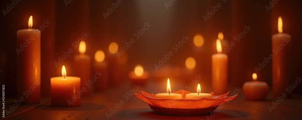 Warm candlelight casts a sense of calm over the nave, peacefulness, candle fire, calm Warm candlelight casts a sense of calm over the nave, peacefulness, candle fire, calm