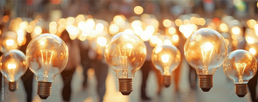 Glowing Bulbs Crowd City Ideas Innovation