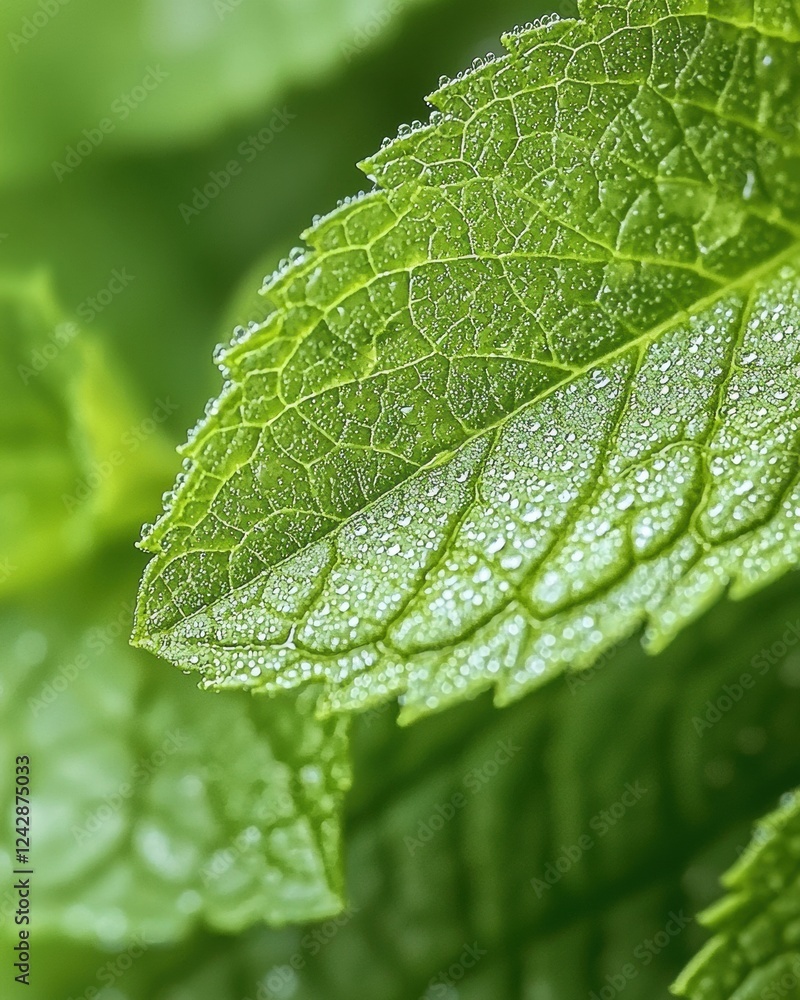 Beautiful Macro Shot of a Leaf Featuring Sparkling Water Droplets Glimmering in the Morning Sunlight Beautiful Macro Shot of a Leaf Featuring Sparkling Water Droplets Glimmering in the Morning Sunlight