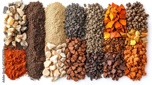 Various earth materials on white background. Possible use Educational, scientific