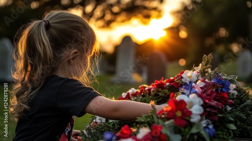 Wallpaper Mural Girl places flowers at sunset gravesite remembrance Torontodigital.ca