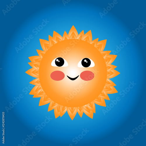 
Three-dimensional drawing of the smiling sun. Vector drawing.