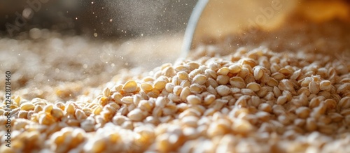 Grains pouring, kitchen, floury dust, food prep