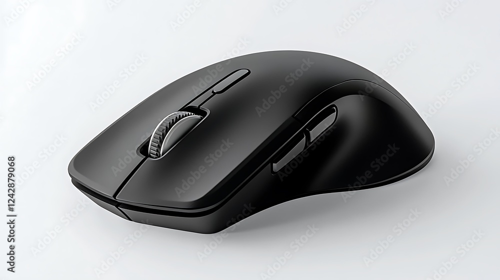 Sleek black wireless mouse on a white background with modern minimalistic design Sleek black wireless mouse on a white background with modern minimalistic design