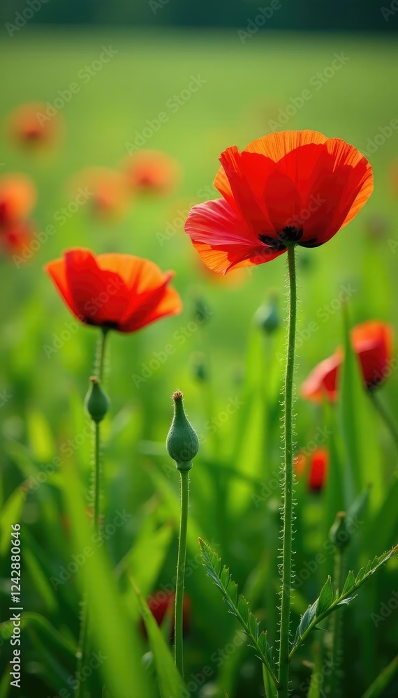 lush green grass under the large poppy flowers, grass, nature, floral lush green grass under the large poppy flowers, grass, nature, floral