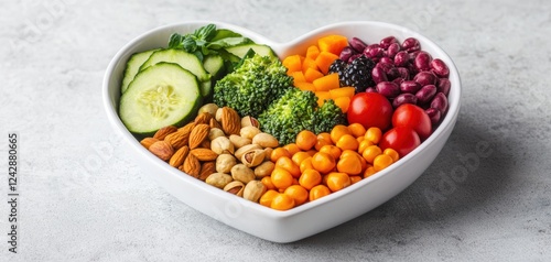 Wallpaper Mural Heart-shaped bowl filled with fresh fruits, vegetables, and nuts, vibrant colors symbolizing a healthy diet and cardiovascular wellness Torontodigital.ca