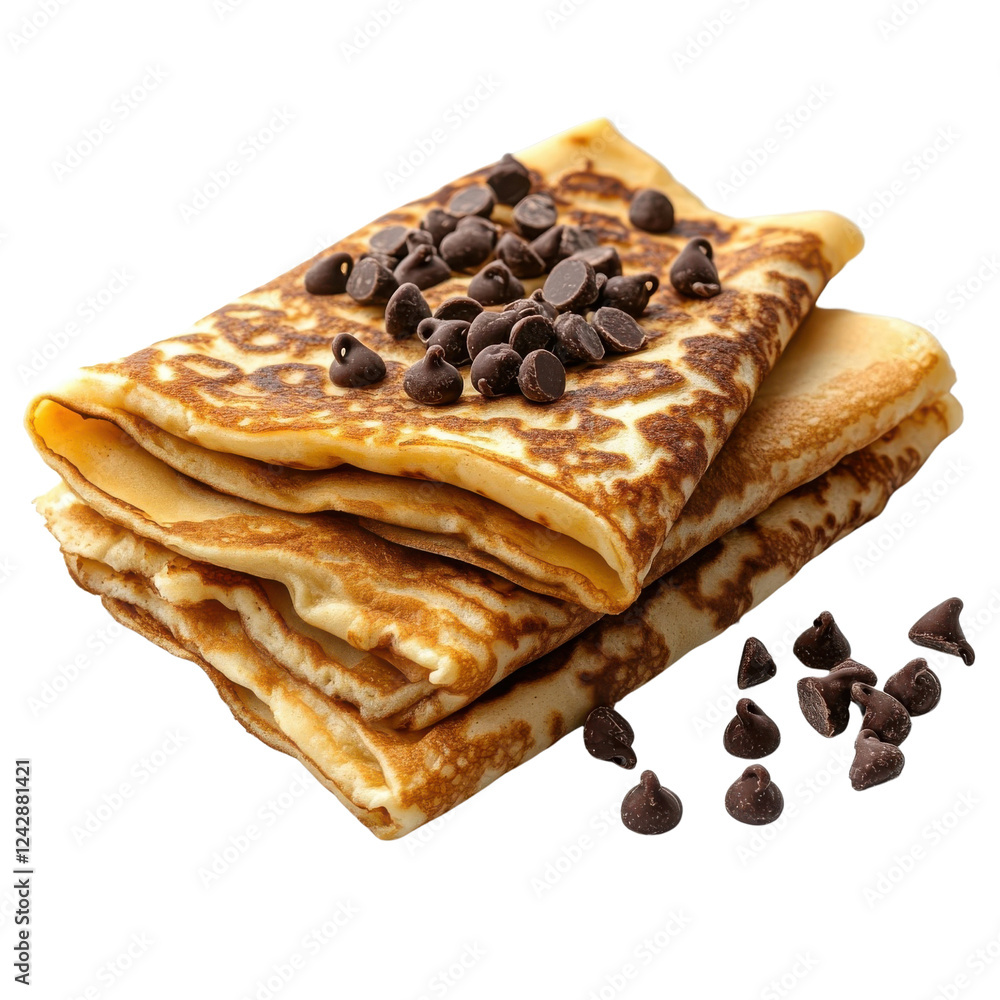 Crepe with chocolate chip isolate on white background cutout png. Crepe with chocolate chip isolate on white background cutout png.
