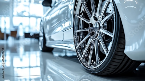 Chrome Wheel and White Car Showroom Display