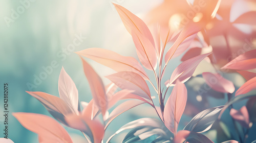 A close-up of soft plant leaves with delicate light filtering through, conveying a sense of peace, nature, and organic beauty.