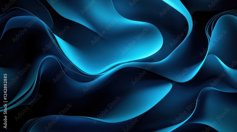 Obraz premium Abstract Blue Swirling Waves Digital Art