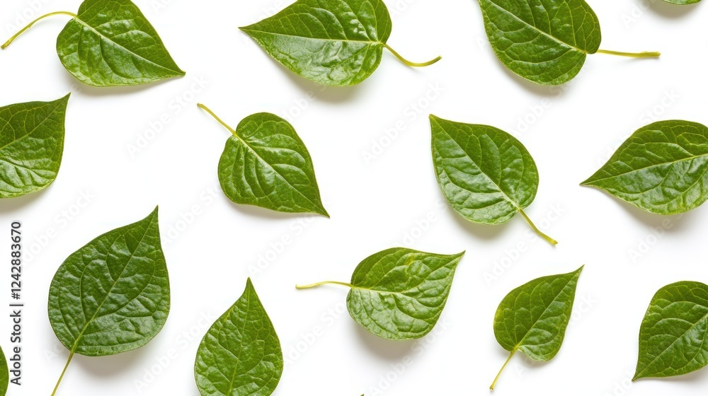 Green leaves arranged on a white background Green leaves arranged on a white background