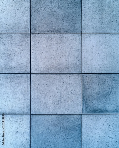 Wallpaper Mural A smooth concrete wall with a tiled pattern in varying shades of blue, perfect for adding a modern, industrial, and minimalistic background to creative design projects or architectural visuals. Torontodigital.ca