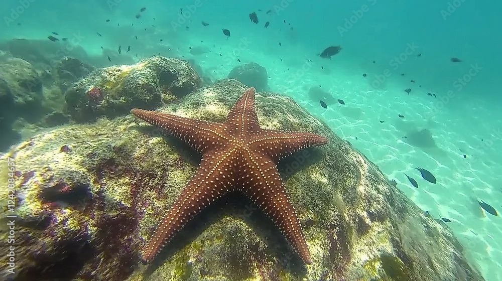 Starfish on rock, tropical ocean, shallow reef, fish shoal, underwater photography Starfish on rock, tropical ocean, shallow reef, fish shoal, underwater photography
