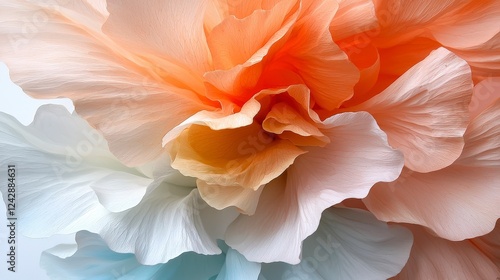 Soft Peach and Blue Flower Petals with Delicate Texture and Graceful Curves in a Light Background