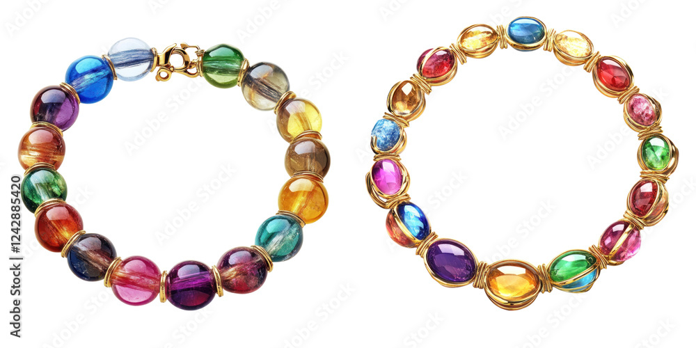 Gemstone bracelet isolated on transparent background, PNG, Set of Gemstone bracelet isolated on transparent background, PNG, Set of