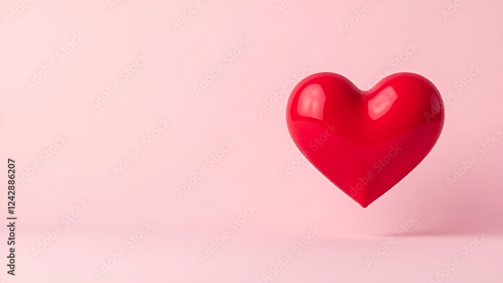 One red heart on a pink background.layout, space for text One red heart on a pink background.layout, space for text