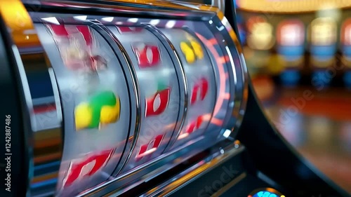 Exciting slot machine jackpot spin - winning in las vegas casino with 777 symbols