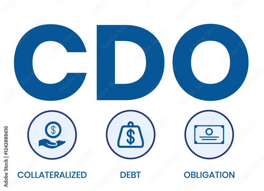 CDO - Collateralized Debt Obligation acronym. business concept background. vector illustration concept with keywords and icons. lettering illustration with icons for web banner, flyer, landing page CDO - Collateralized Debt Obligation acronym. business concept background. vector illustration concept with keywords and icons. lettering illustration with icons for web banner, flyer, landing page