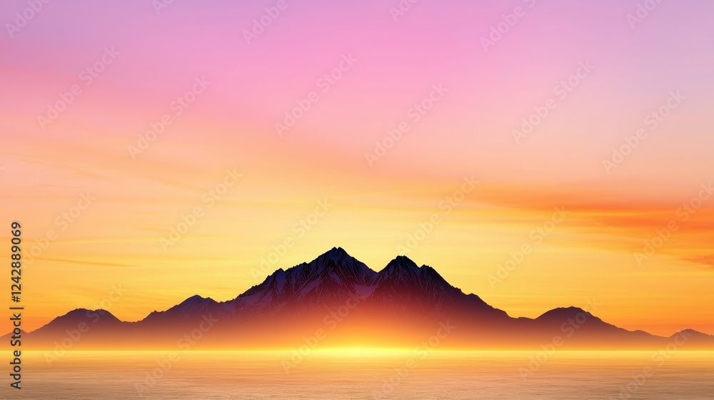 Pink And Orange Sunset Over Silhouetted Mountains Pink And Orange Sunset Over Silhouetted Mountains
