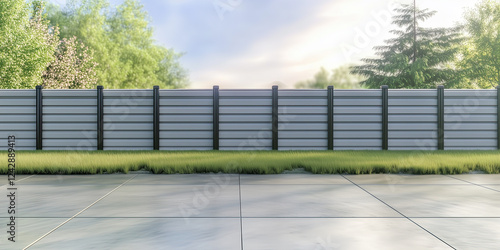 Wallpaper Mural Concrete fence, wall panel or barrier at outdoor. Building for privacy of residential, home, house. Including clouds, sky, nobody and empty space on road or pavement floor for background. Torontodigital.ca