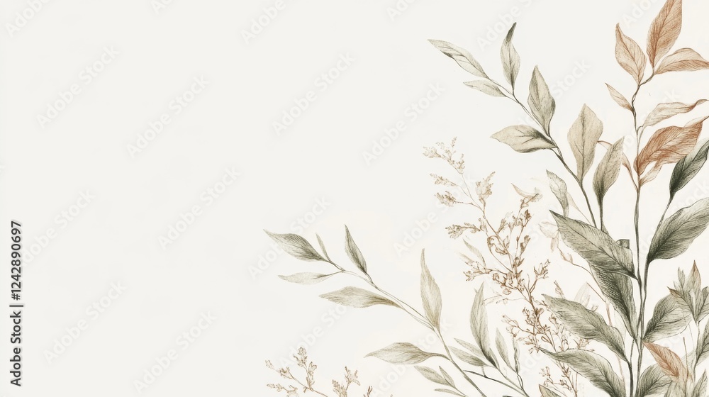 Naklejka premium Dried floral arrangement corner design, neutral background, botanical illustration, website header