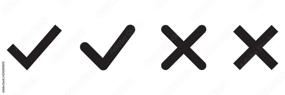 Check mark icon button set. Check box icon with right and wrong buttons and yes or no checkmark icons. Isolated checkmark symbol, right and wrong sign concept. Yes or no symbol, approved or rejected Check mark icon button set. Check box icon with right and wrong buttons and yes or no checkmark icons. Isolated checkmark symbol, right and wrong sign concept. Yes or no symbol, approved or rejected