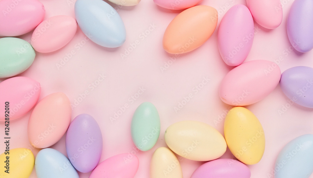 Colorful pastel eggs on pink background, Easter celebration Colorful pastel eggs on pink background, Easter celebration