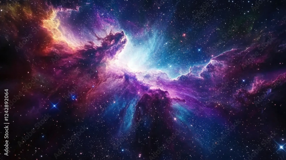 Fototapeta premium A vibrant nebula swirls through cosmic space filled with stars