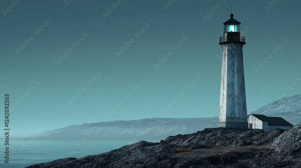 Coastal Lighthouse Stands Tall Against Serene Night Sky Coastal Lighthouse Stands Tall Against Serene Night Sky