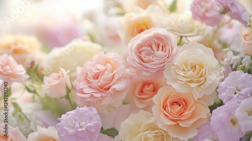 Pastel Roses Bouquet Floral Arrangement, Soft Focus Flower Background