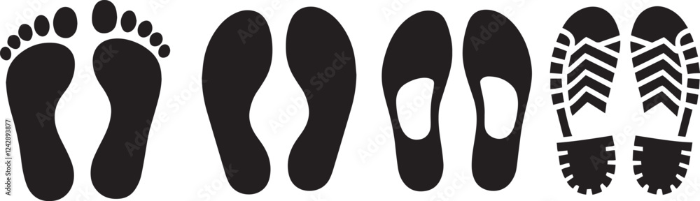 Set Of Foot Print silhouette On White background Set Of Foot Print silhouette On White background