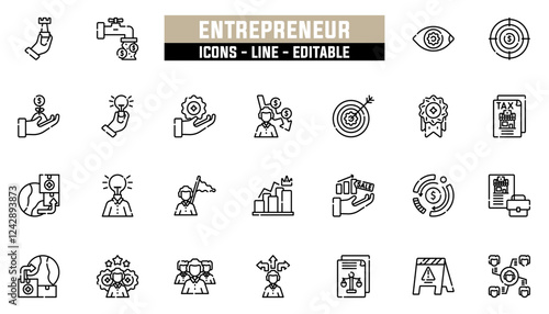 Set of 25 line icons entrepreneur. Editable stroke. Vector illustration