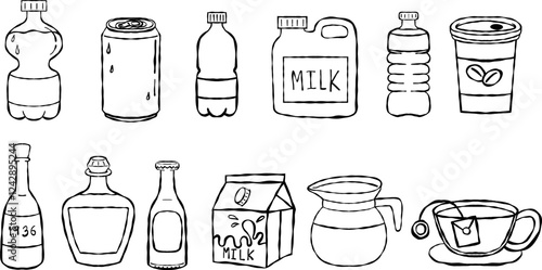 Set of beverages doodle illustration