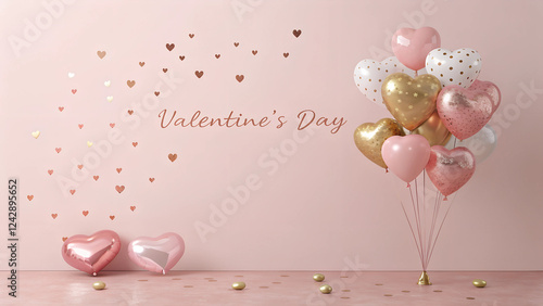 Valentine's Day: Pink and Gold Heart Balloons and Gift