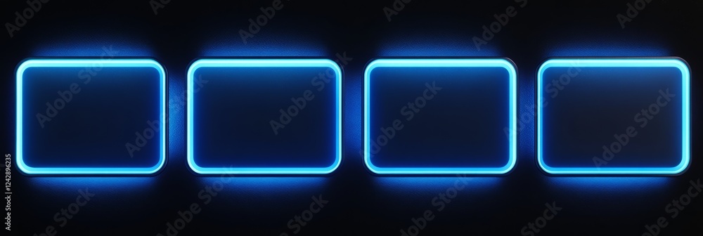 Bright neon banner background featuring four glowing rectangular frames ideal for digital displays and promotional purposes Bright neon banner background featuring four glowing rectangular frames ideal for digital displays and promotional purposes