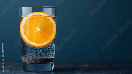 Refreshing Citrus Drink with Chia Seeds: A Delightful and Sparkling Beverage Experience. sports drinks fitness health Concept photo