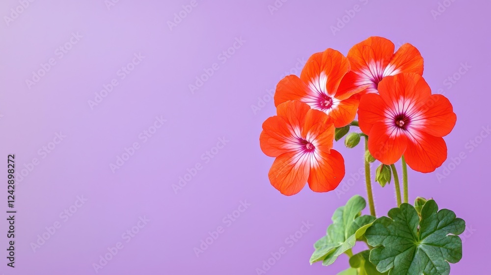 Orange Geranium Flowers on Purple Background Orange Geranium Flowers on Purple Background