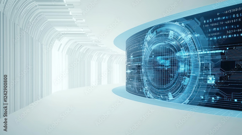 Obraz premium Futuristic Data Visualization in Abstract White Hallway
