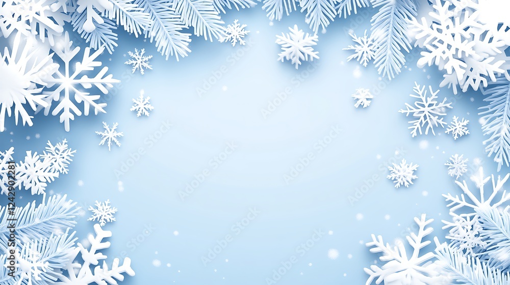 Winter snowflakes frame, pastel blue Winter snowflakes frame, pastel blue