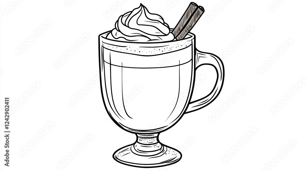 Warm spiced beverage with whipped cream, cinnamon sticks; cozy winter drink Warm spiced beverage with whipped cream, cinnamon sticks; cozy winter drink