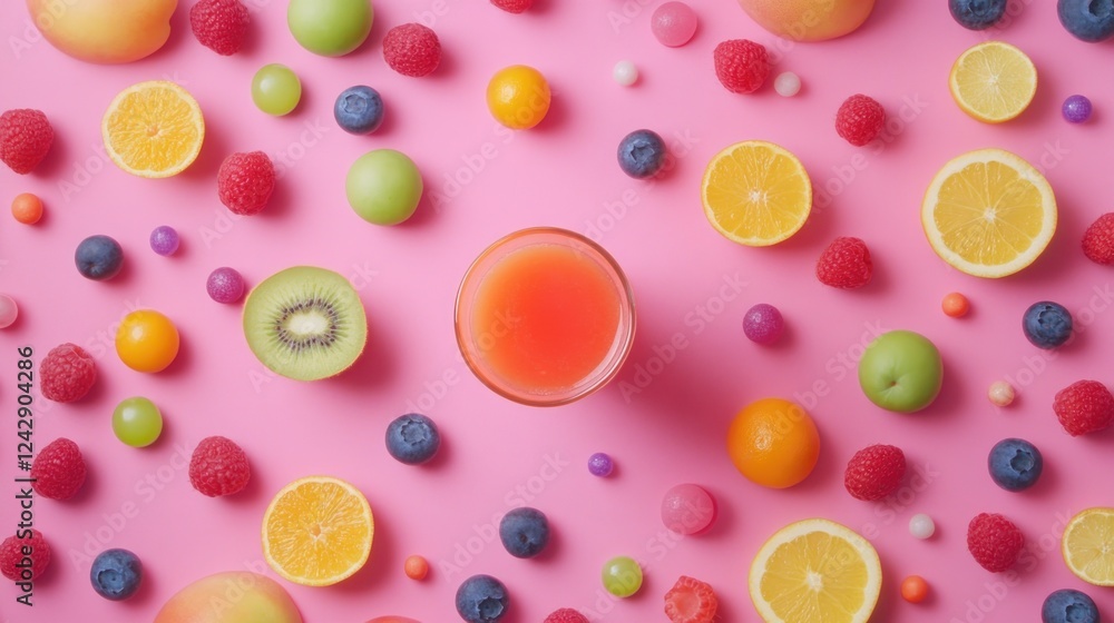Colorful Fruit Arrangement With Fresh Juice Colorful Fruit Arrangement With Fresh Juice