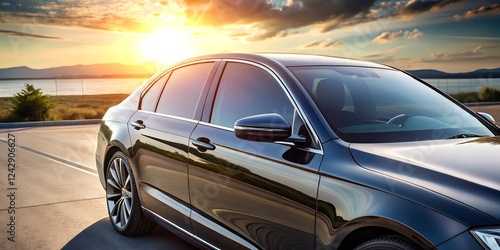 High-tech ceramic window tint on luxury vehicle, sleek design with sun protection features