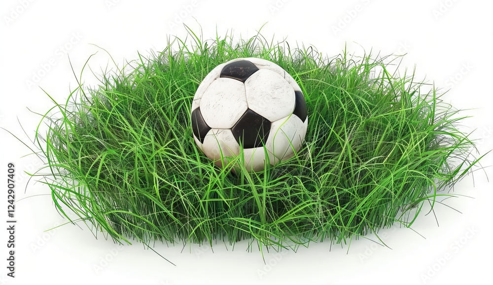 Fototapeta premium Soccer ball on grass isolated white background, detailed photo. Football logo website banner