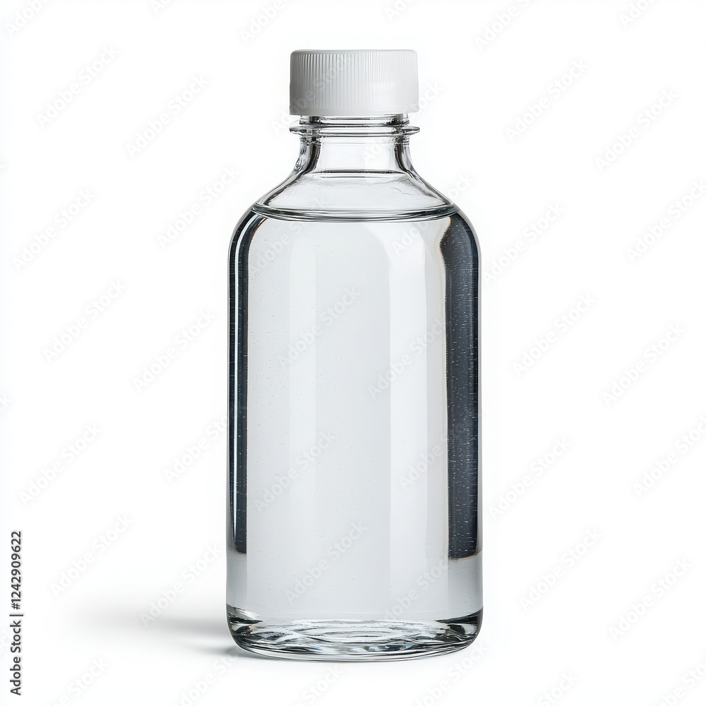 Clear glass bottle filled with water on a white isolated background Clear glass bottle filled with water on a white isolated background