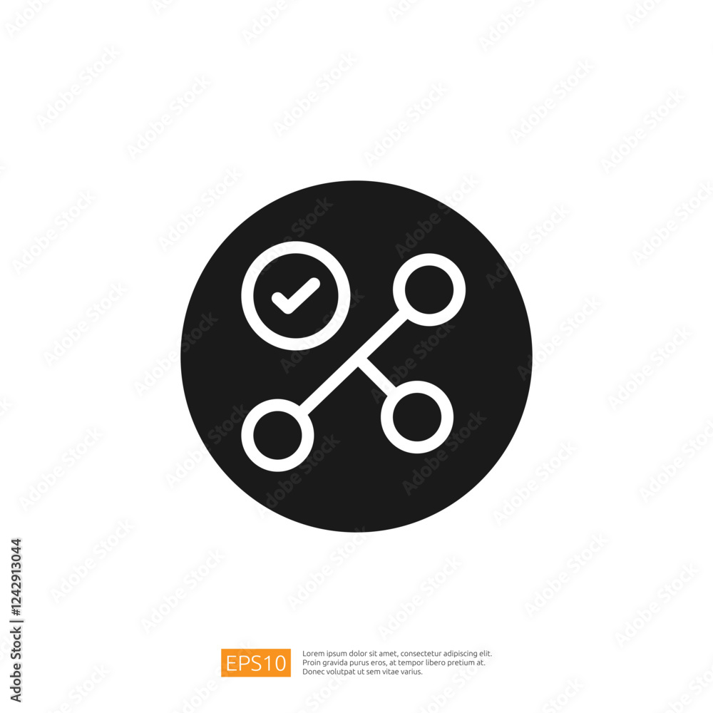 Naklejka premium Circular Icon Representing Data Analyst Process with Checkmark and Connection Nodes for Workflow Efficiency and Performance Tracking