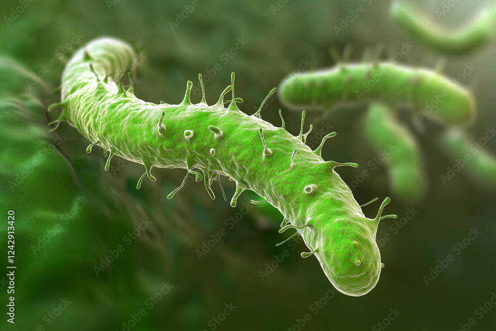 Fototapeta premium Microscopic view of probiotics bacteria in human stomach, showing Escherichia coli and other organisms involved in digestion and health care
