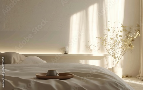 Obraz na płótnie Minimalist Bedroom Design With Cozy Bed and Simple decor. w salonie