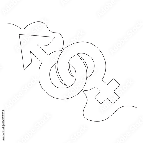 one line drawing of male and female gender sign icons.