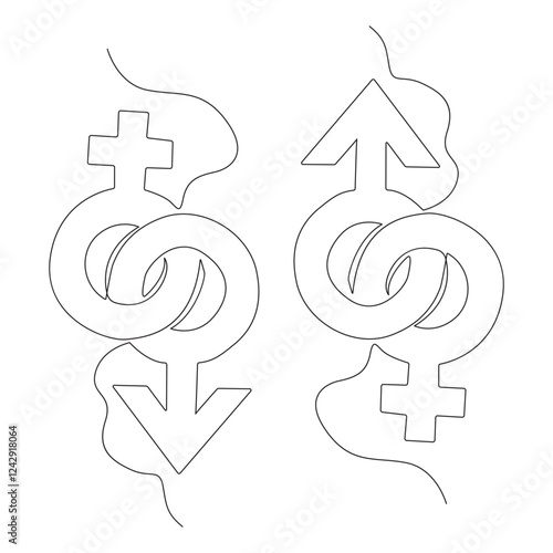 one line drawing of male and female gender sign icons.
