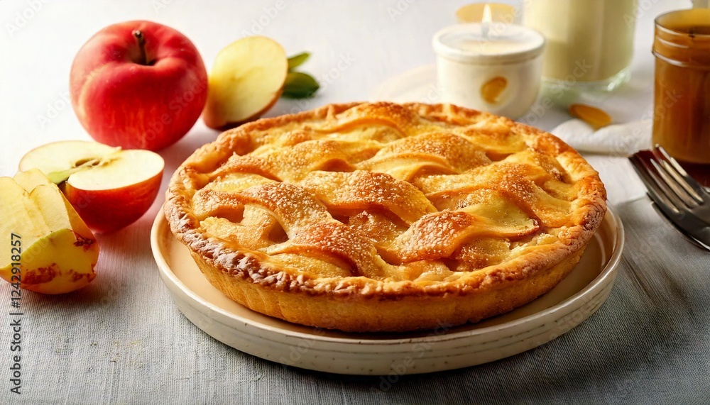 Apple pie is made from apple in crispy pie crust. served on a table Apple pie is made from apple in crispy pie crust. served on a table